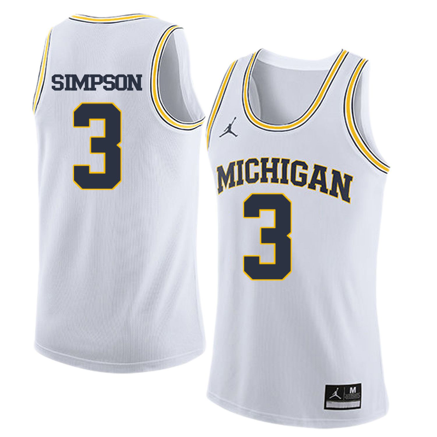 Men Jordan University of Michigan Basketball White #3 Simpson Customized NCAA Jerseys